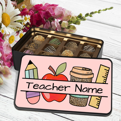 Chocolate Truffles Teacher Appreciation Gift, Teacher End of Year Gift, Keepsake Tin for Teacher's Desk - Mardonyx Candy