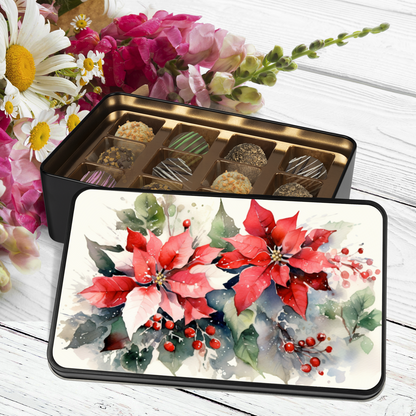 Poinsettia Watercolor Chocolate Truffles: Decadence in a Keepsake Tin