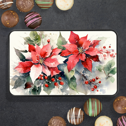 Poinsettia Watercolor Chocolate Truffles: Decadence in a Keepsake Tin