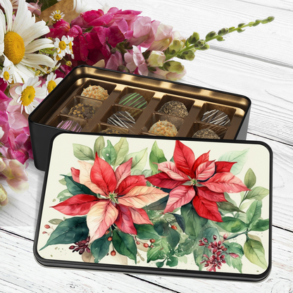 Artistic Poinsettia Chocolate Truffles: Indulgence in a Stunning Tin - Mardonyx Candy