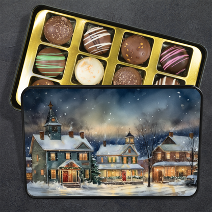 Artistic Winter Wonderland Chocolate Truffles Keepsake Tin: A Festive Delight - Mardonyx Candy