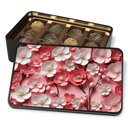 Paper Flower Pink and White  Keepsake Chocolate Truffles Tin