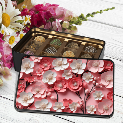 Paper Flower Pink and White  Keepsake Chocolate Truffles Tin