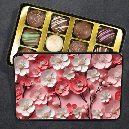 Paper Flower Pink and White  Keepsake Chocolate Truffles Tin