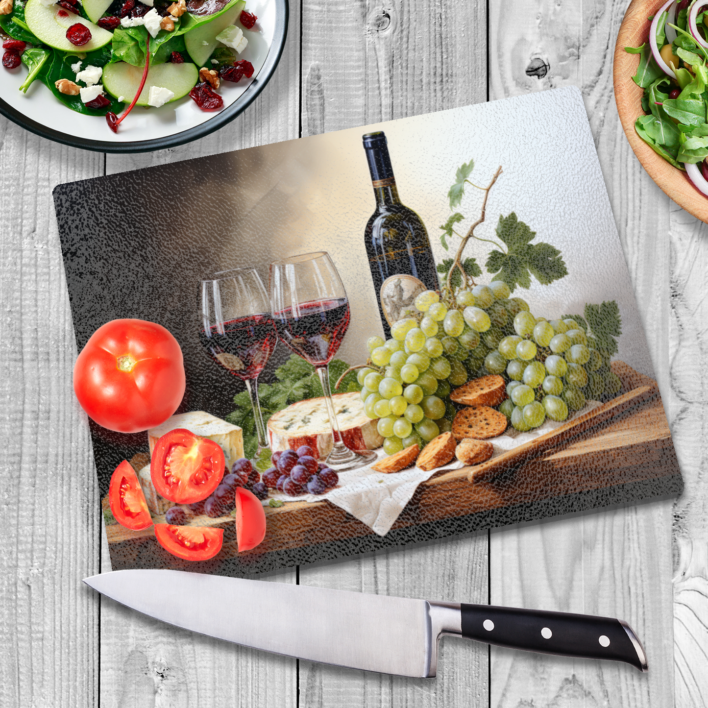 Wine and Cheese Tempered Glass Cutting Board, Charcuterie Board