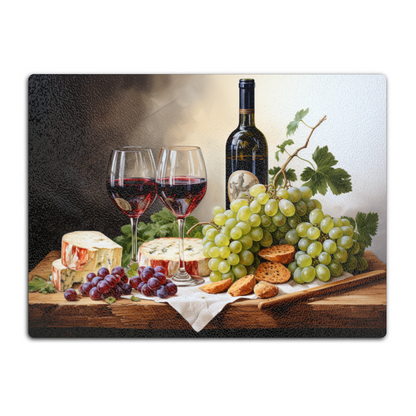 Wine and Cheese Tempered Glass Cutting Board, Charcuterie Board