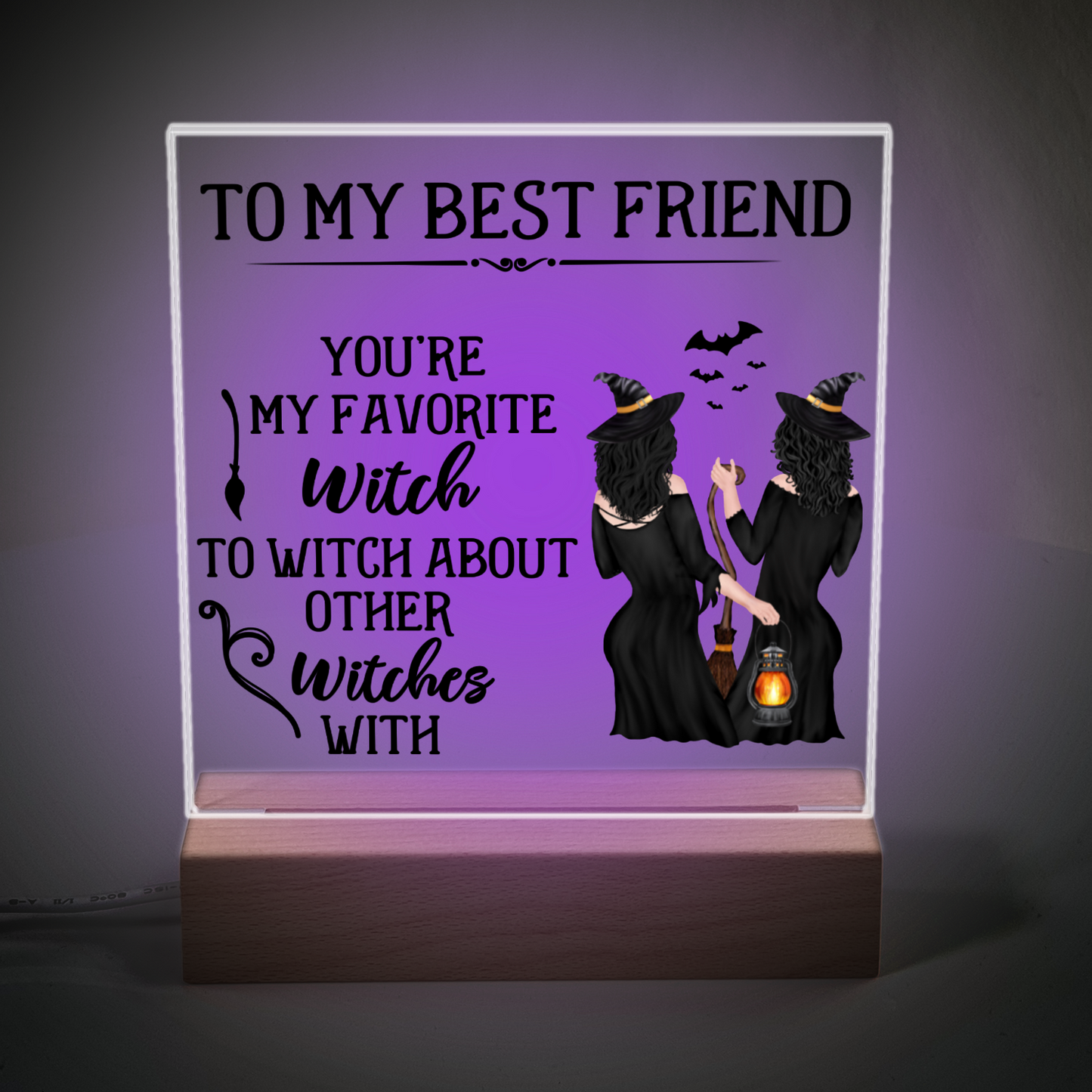 Halloween Gift for Best Friend To My Favorite Witch Best Friend Acrylic Plaque and Night Light
