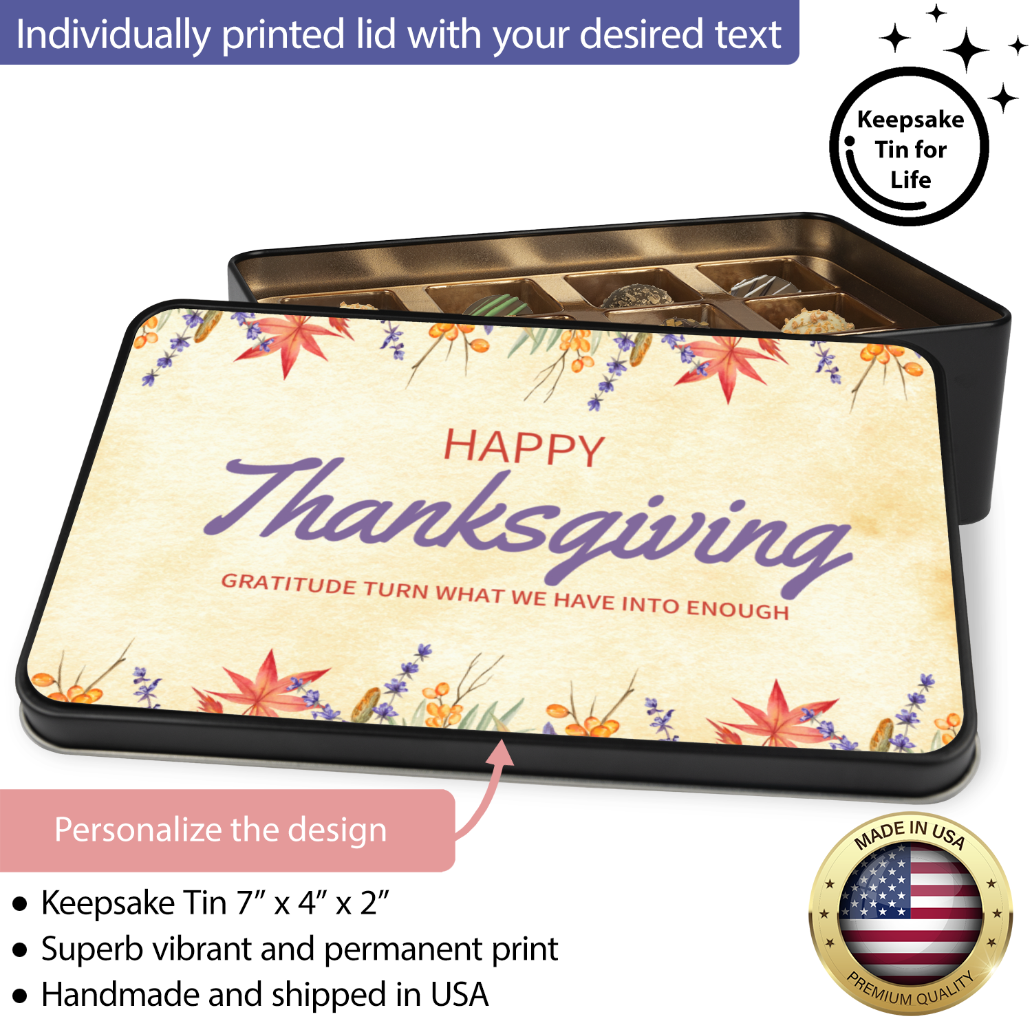 Happy Thanksgiving Chocolate Truffle Gift Box and Keepsake Tin - Mardonyx Candy