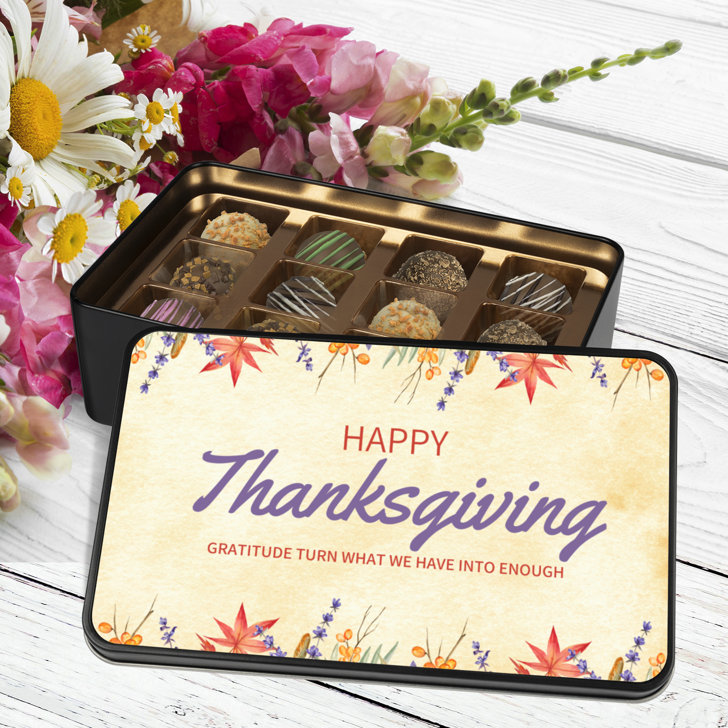 Happy Thanksgiving Chocolate Truffle Gift Box and Keepsake Tin - Mardonyx Candy