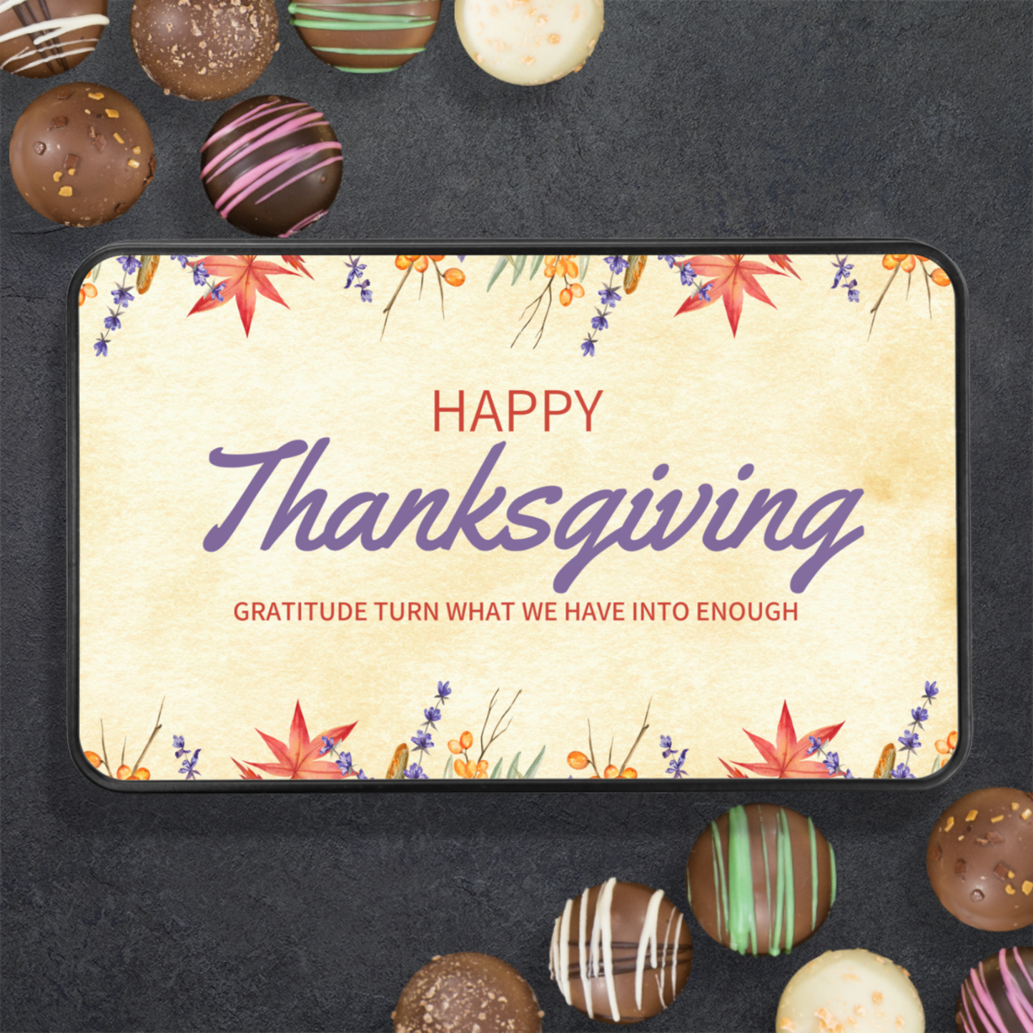 Happy Thanksgiving Chocolate Truffle Gift Box and Keepsake Tin - Mardonyx Candy