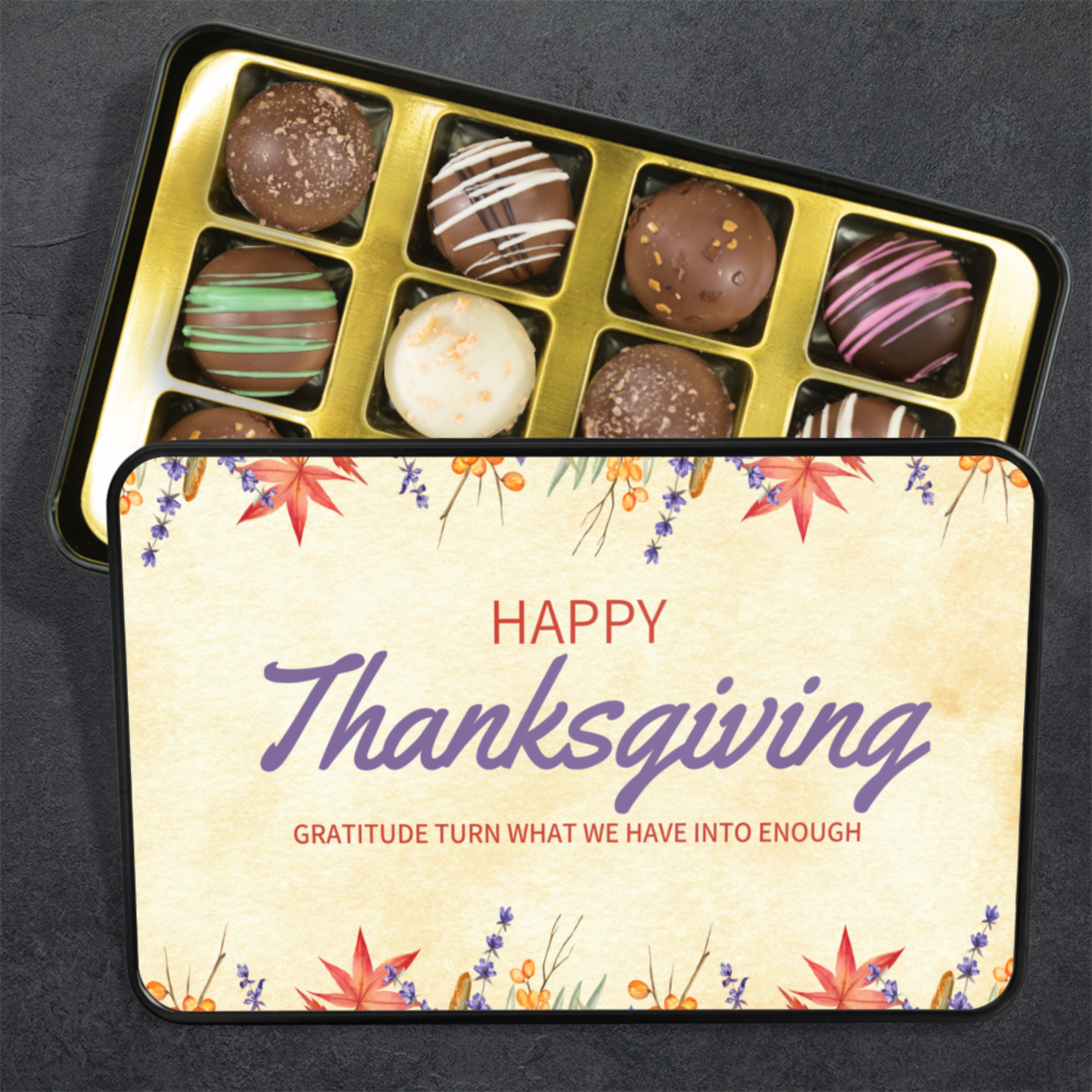 Happy Thanksgiving Chocolate Truffle Gift Box and Keepsake Tin - Mardonyx Candy