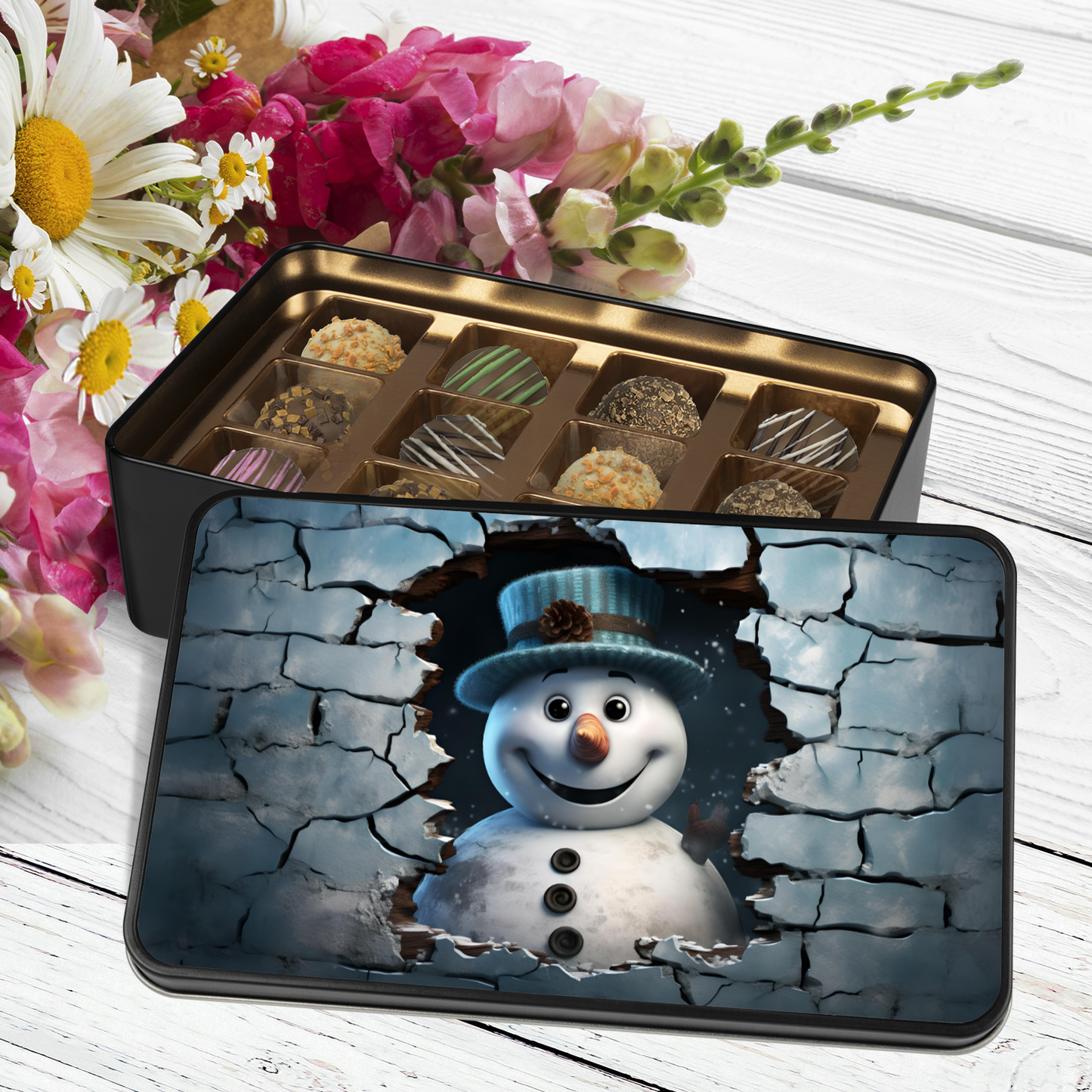 Christmas Snowman Chocolate Truffles Keepsake Tin, Chocolate Gift Box