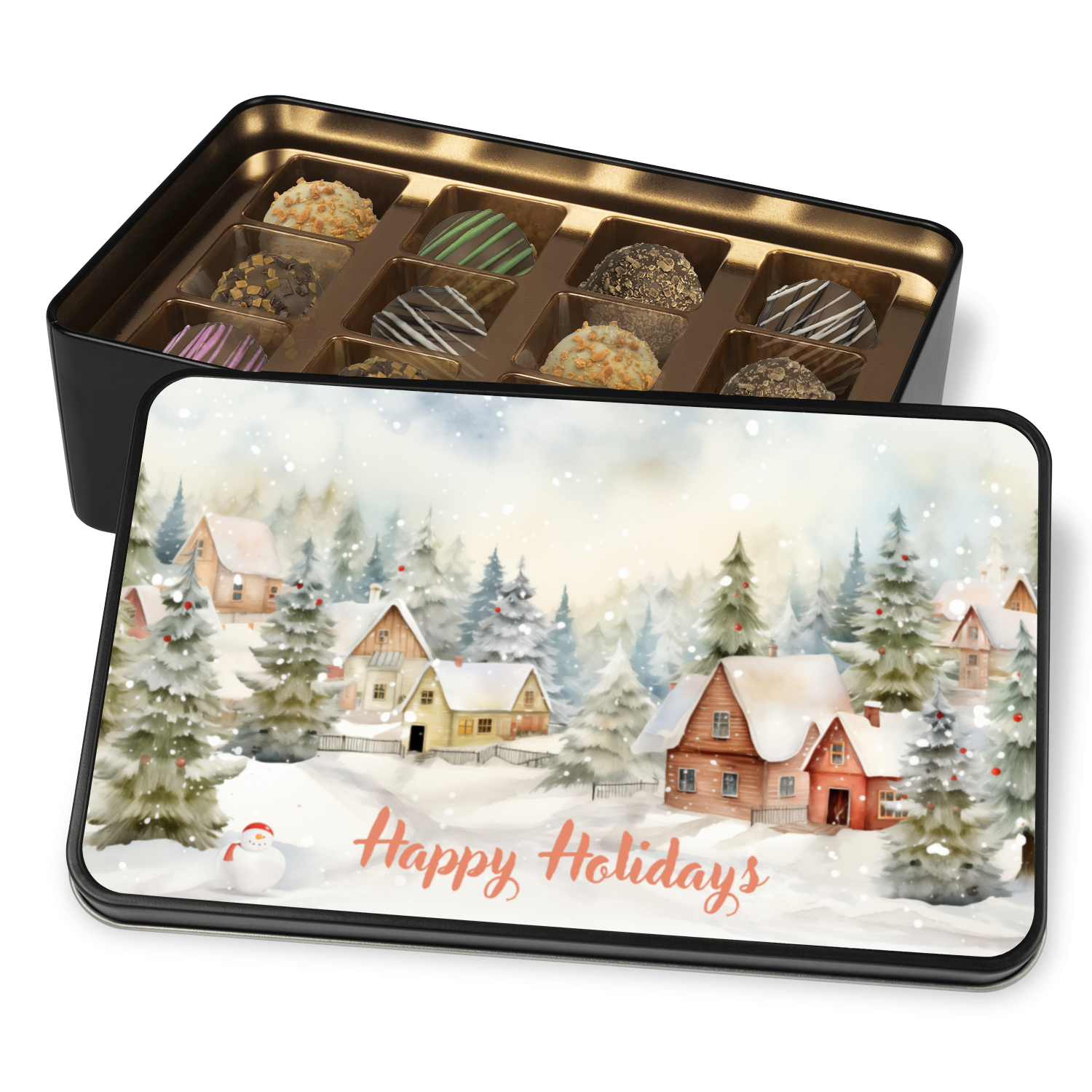 Christmas Happy Holidays Chocolate Truffles Gift Box, Christmas Keepsake, Chocolate Gift - Mardonyx Candy