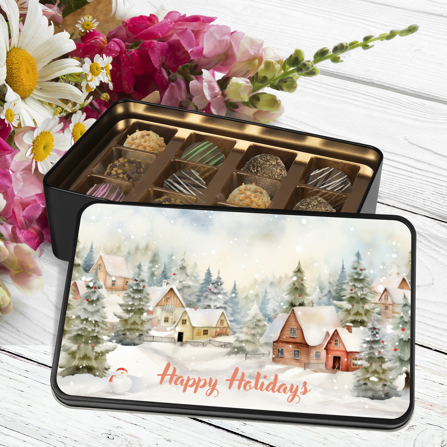 Christmas Happy Holidays Chocolate Truffles Gift Box, Christmas Keepsake, Chocolate Gift - Mardonyx Candy