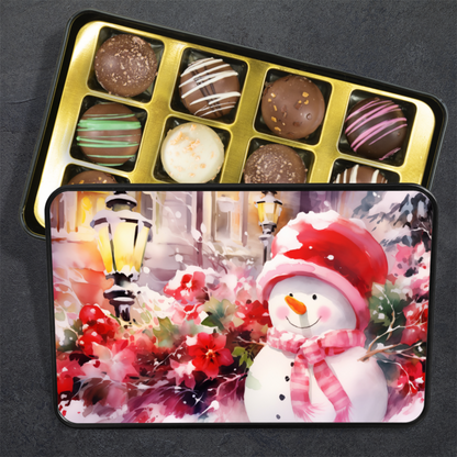 Chocolate Christmas Gift, Snowman Christmas Keepsake Box, Artisan Chocolate Truffles, Gift for Teacher - Mardonyx Candy