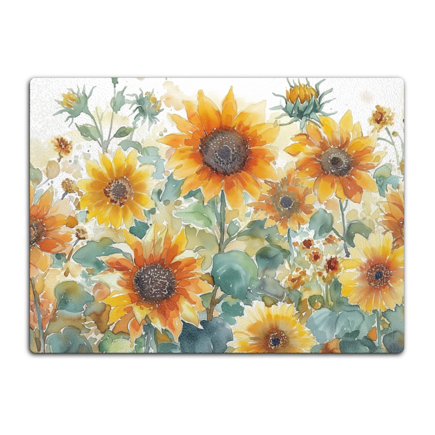 Sunflowers Counter Art, Heat Tolerant Tempered Glass Cutting Board 15” x 11” Made in the USA
