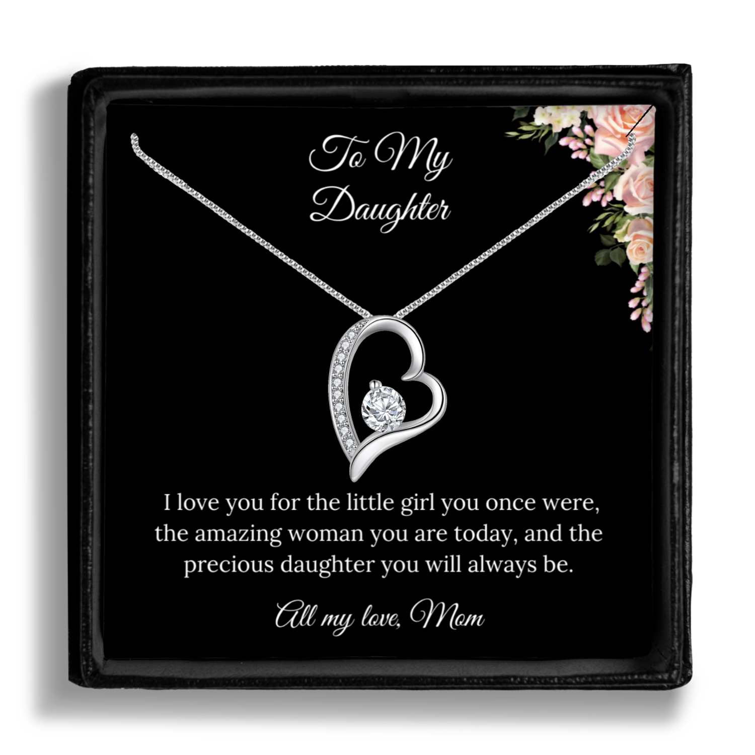 To My Daughter From Mom Heart Pendant Message Card Necklace - Mardonyx Jewelry