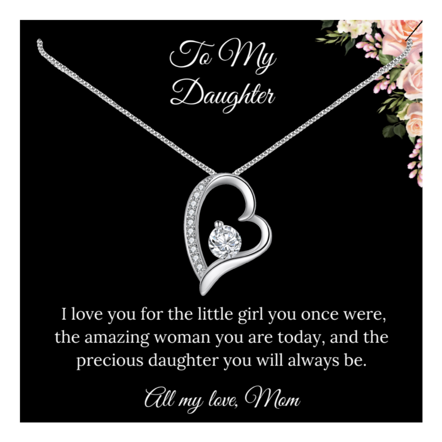 To My Daughter From Mom Heart Pendant Message Card Necklace - Mardonyx Jewelry