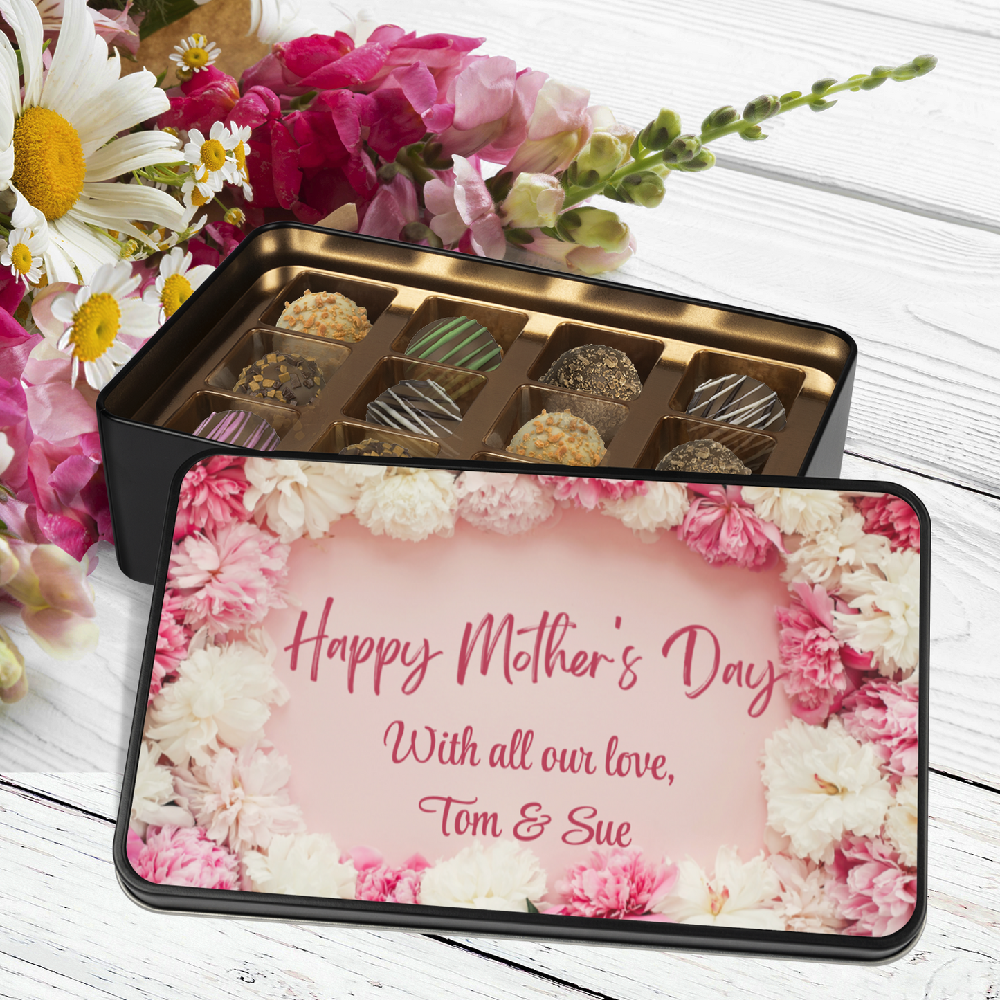 Personalized Mother's Day Chocolate Truffles and Keepsake Tin