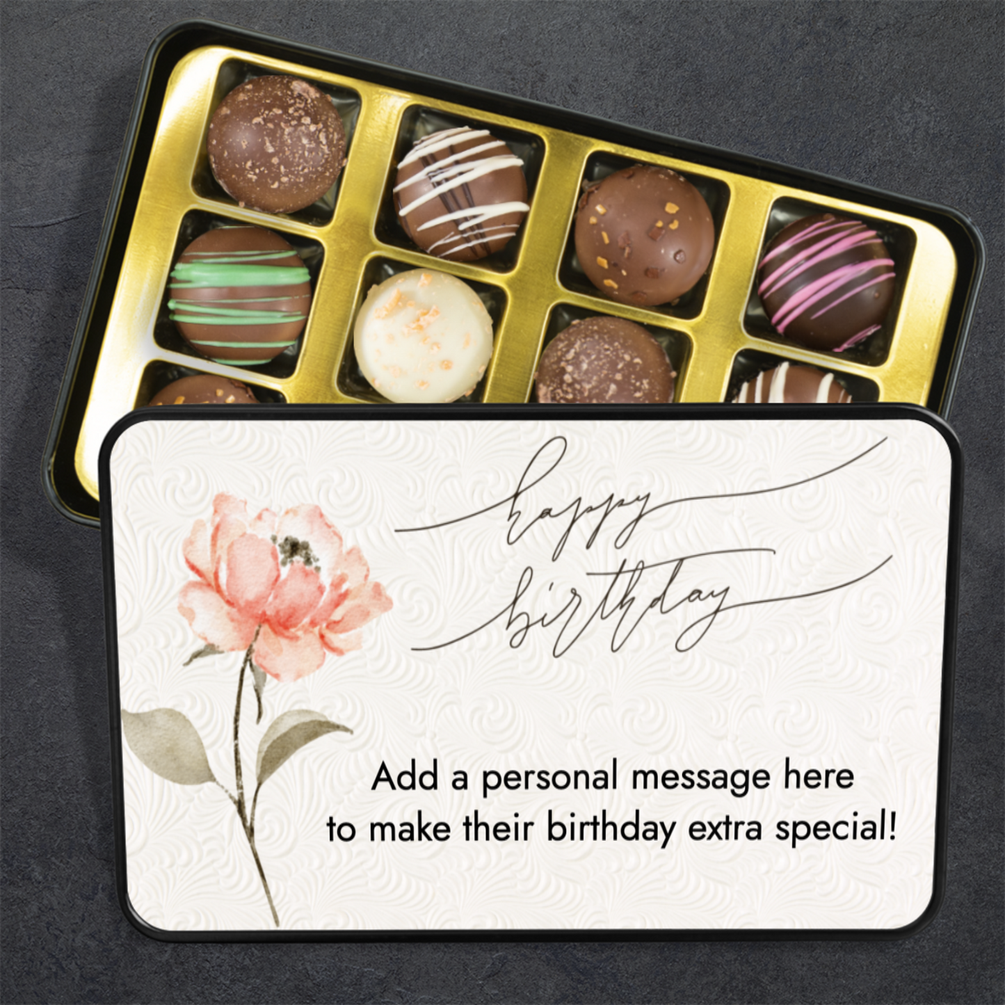 Personalized Happy Birthday Chocolate Truffles - Write Your Own Message on Keepsake Tin