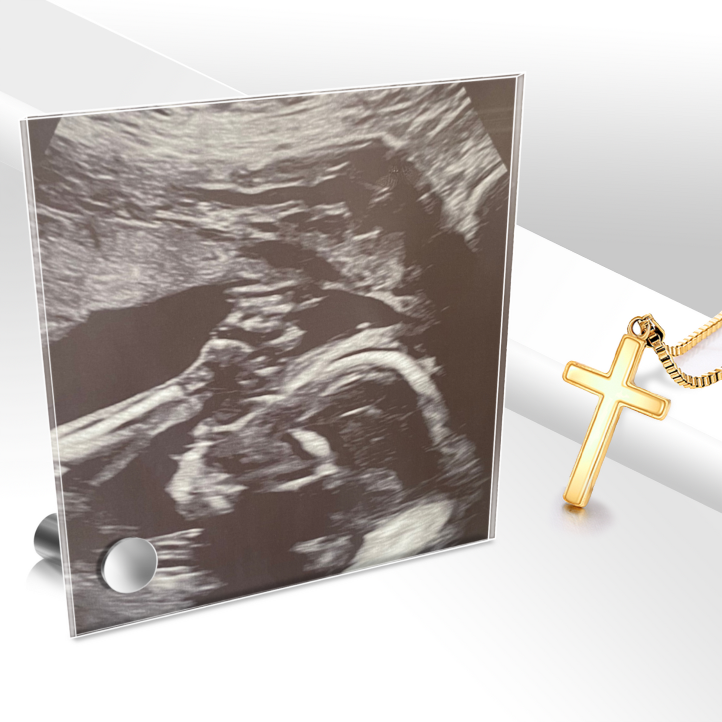 Sonogram Photo Stand and Gold Cross