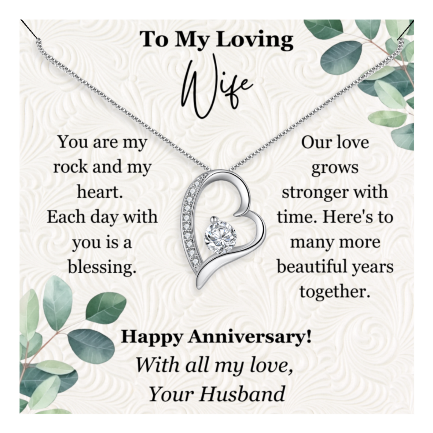 To My Wife Happy Anniversary Heart Pendant Necklace