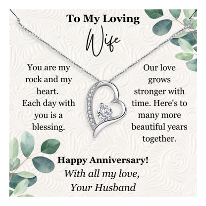 To My Wife Happy Anniversary Heart Pendant Necklace