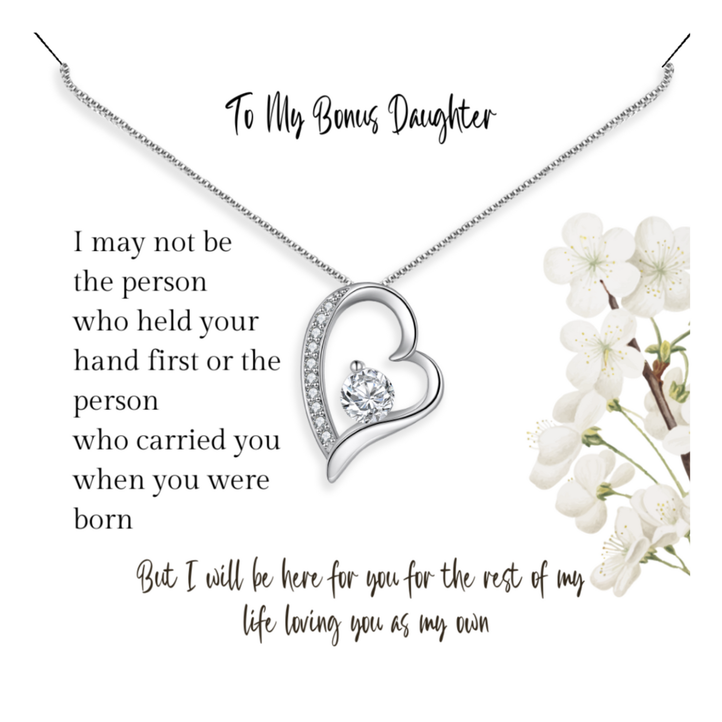 Gift for Bonus Step Daughter - Pendant Necklace - Sentimental Message Card