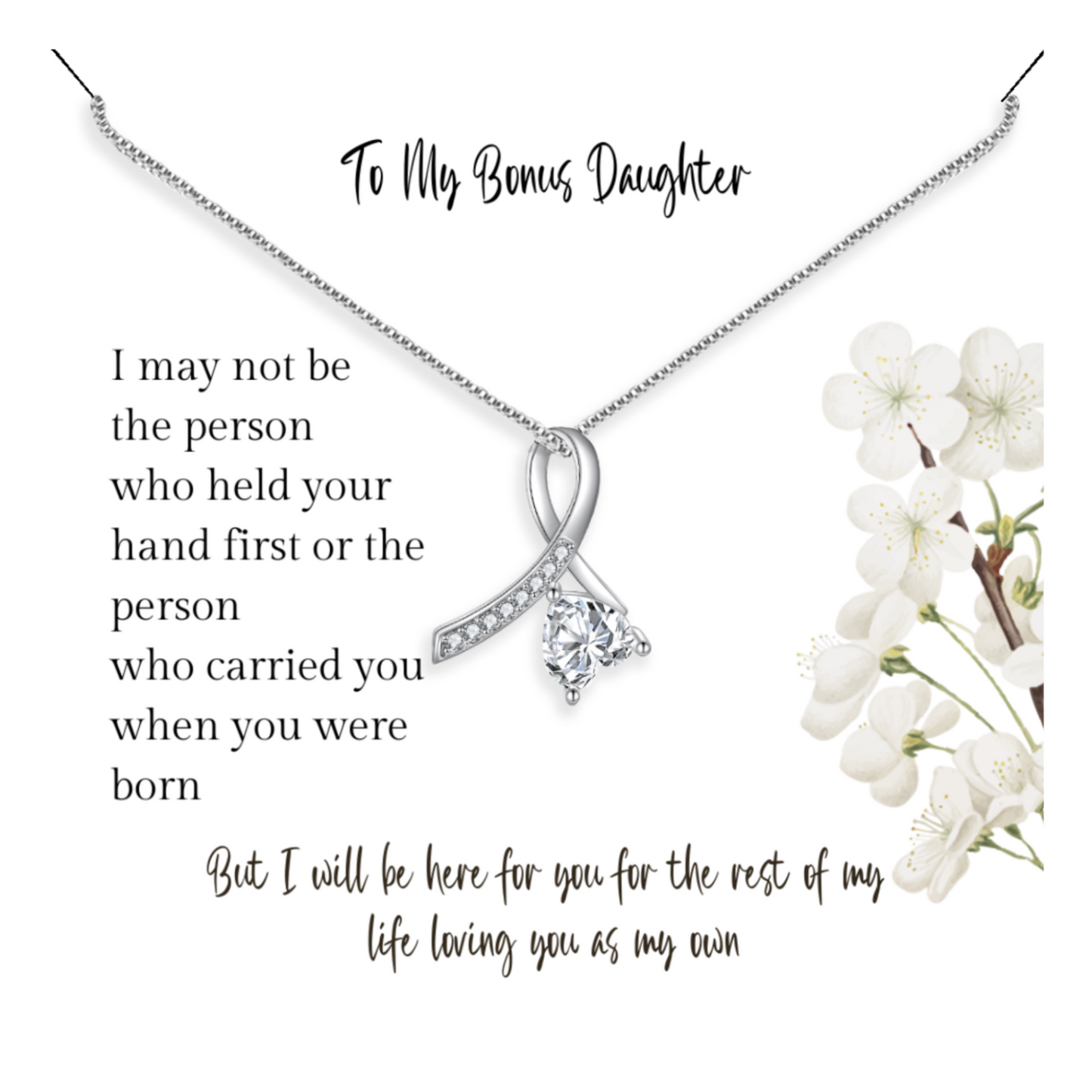 Gift for Bonus Step Daughter - Pendant Necklace - Sentimental Message Card