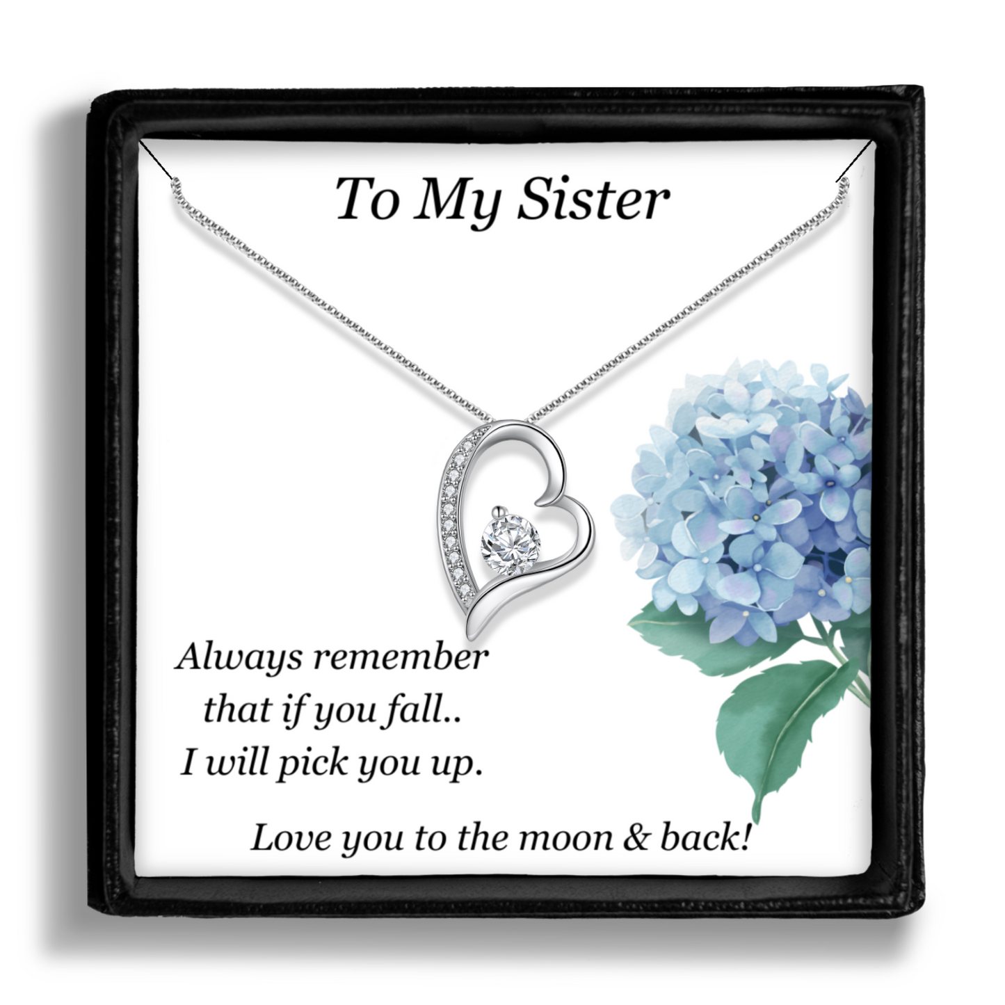 Gift for Sister - Pendant Necklace - Sentimental Message Card - I Will Always Pick You Up