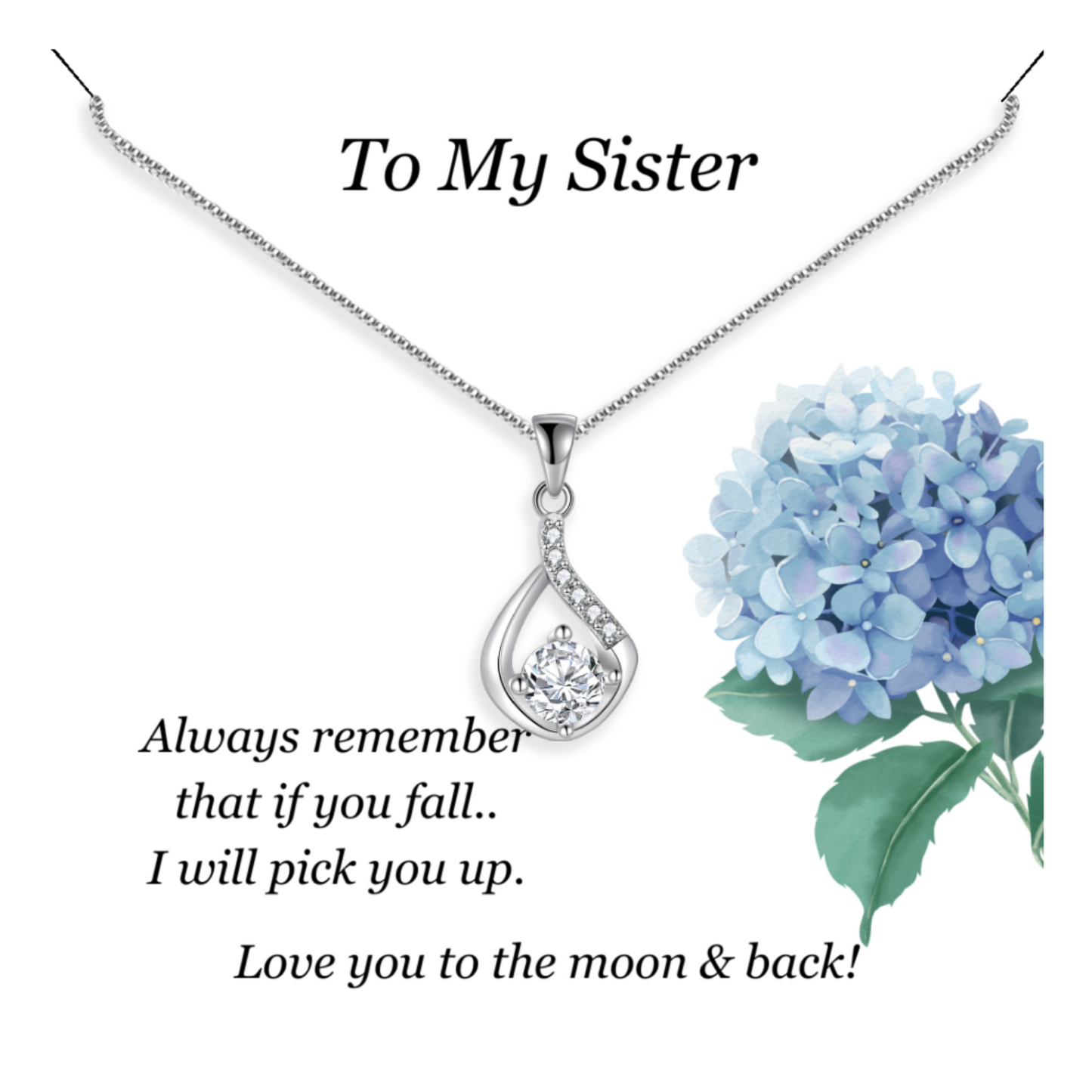 Gift for Sister - Pendant Necklace - Sentimental Message Card - I Will Always Pick You Up