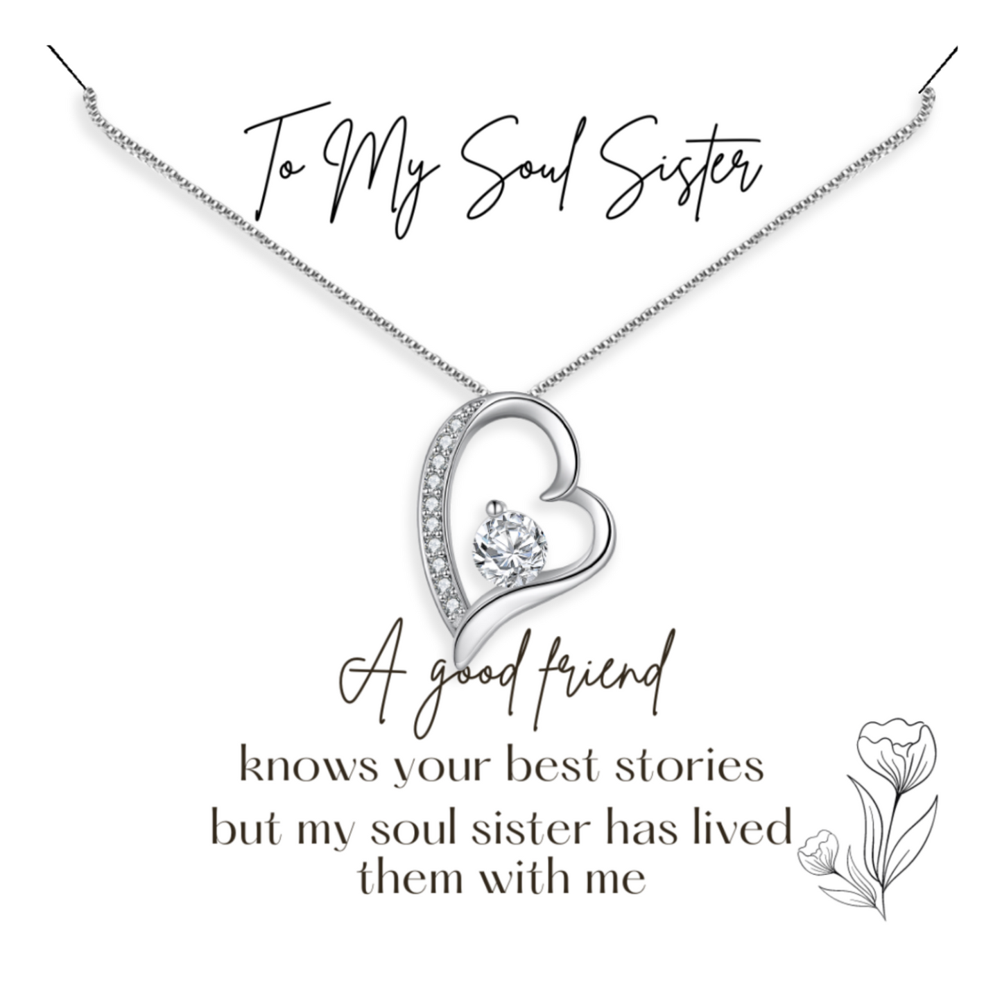 Gift for Best Friend - Soul Sister Pendant Necklace - Sentimental Message Card