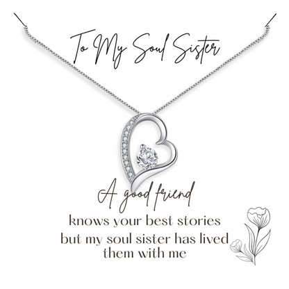 Gift for Best Friend - Soul Sister Pendant Necklace - Sentimental Message Card