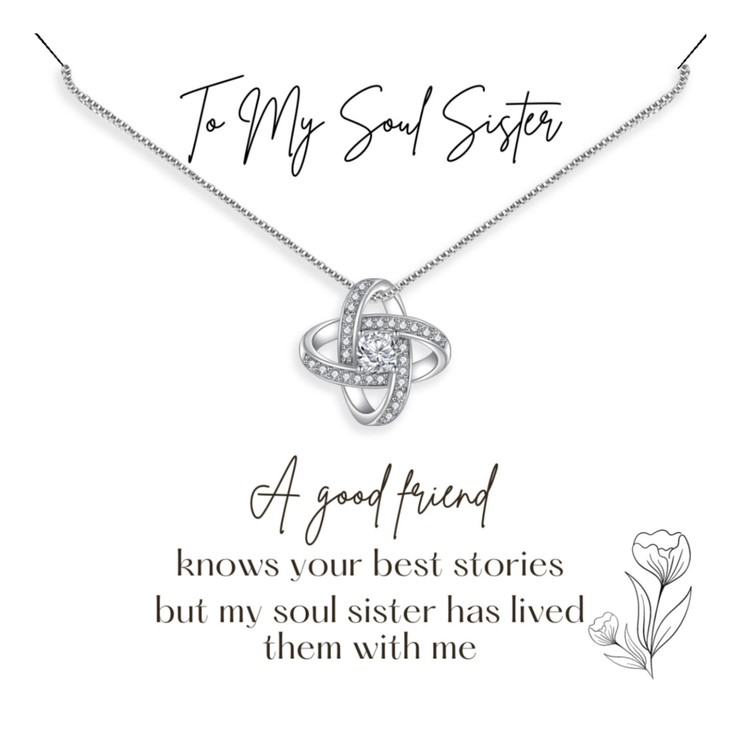 Gift for Best Friend - Soul Sister Pendant Necklace - Sentimental Message Card