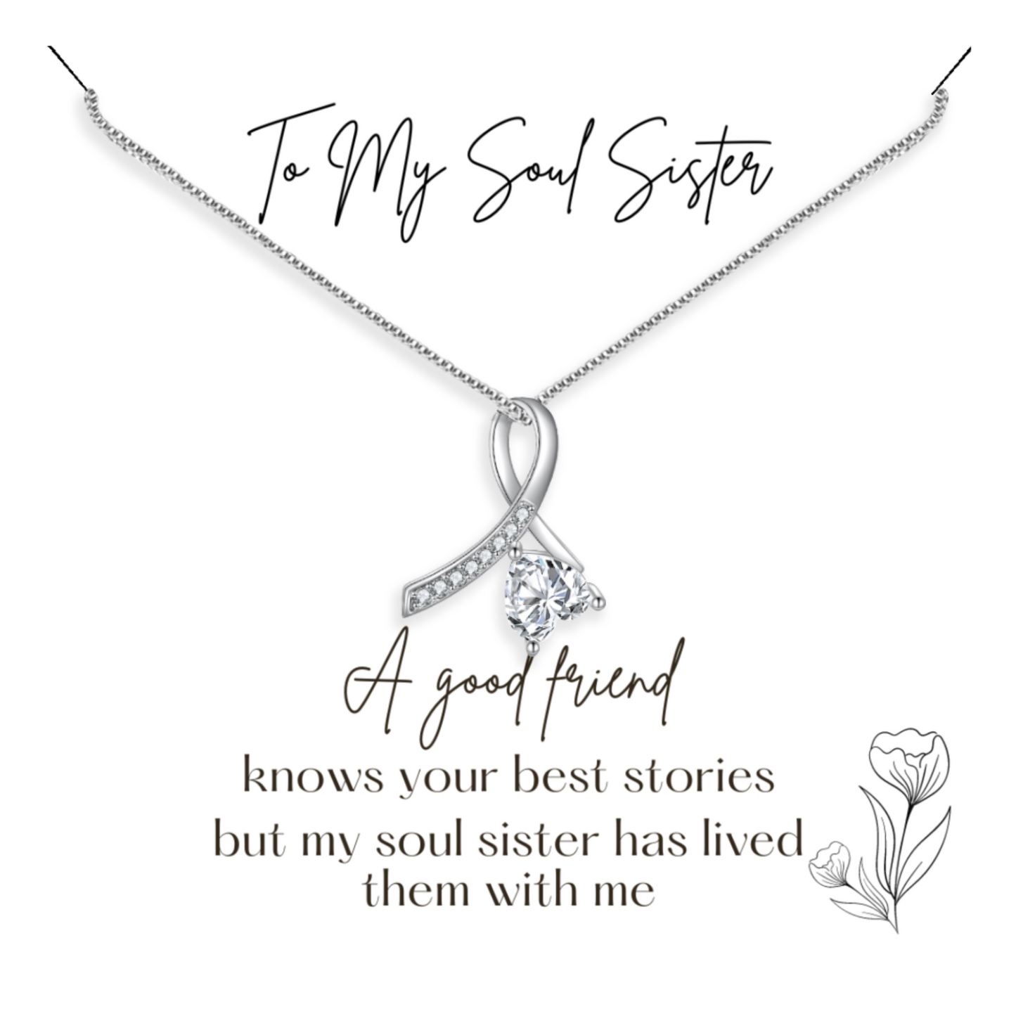 Gift for Best Friend - Soul Sister Pendant Necklace - Sentimental Message Card