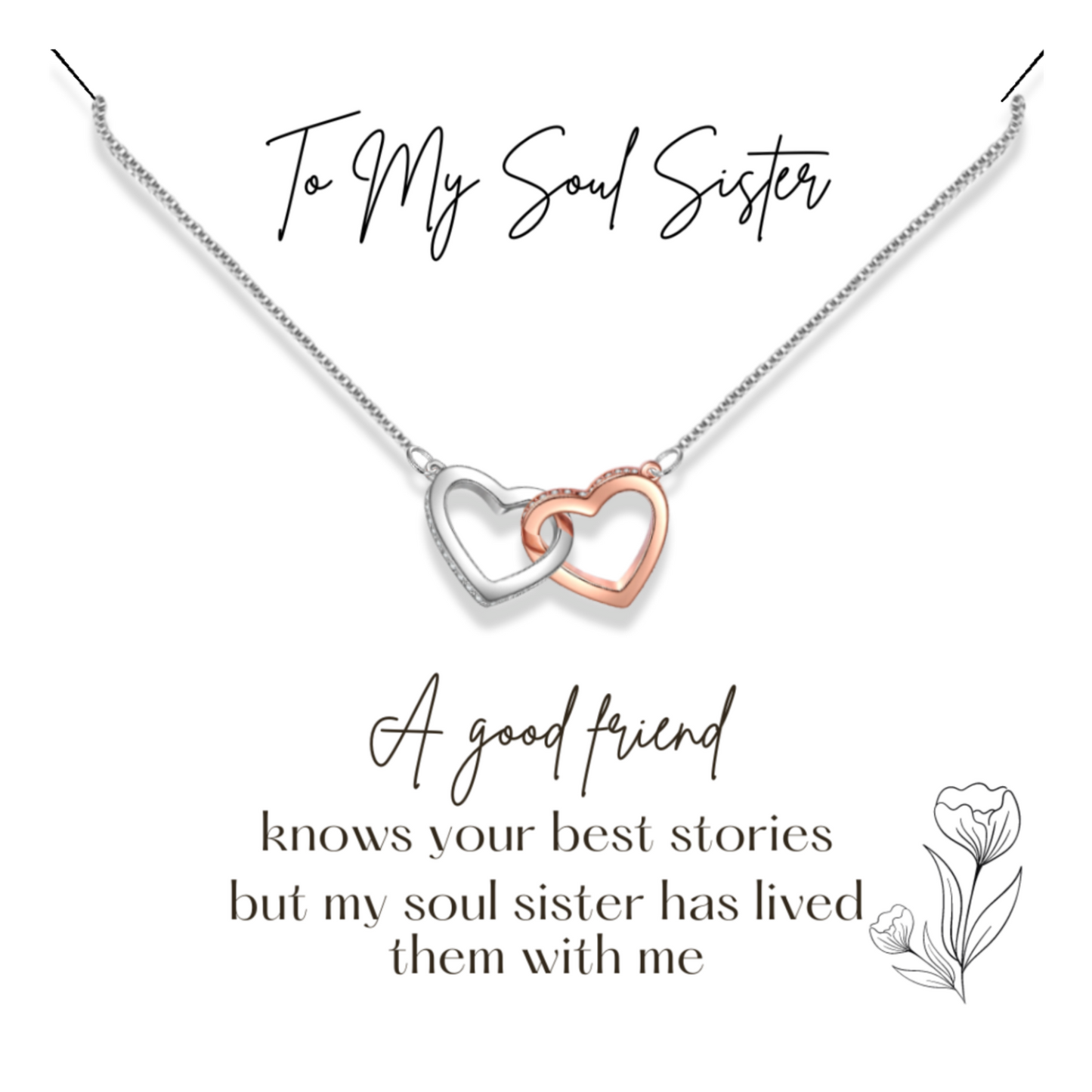 Gift for Best Friend - Soul Sister Pendant Necklace - Sentimental Message Card