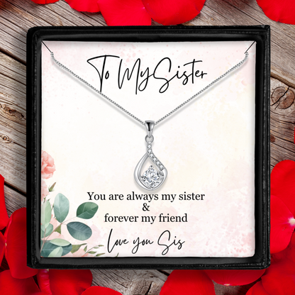 For My Sister Stunning Sterling Silver Teardrop Necklace Message Card