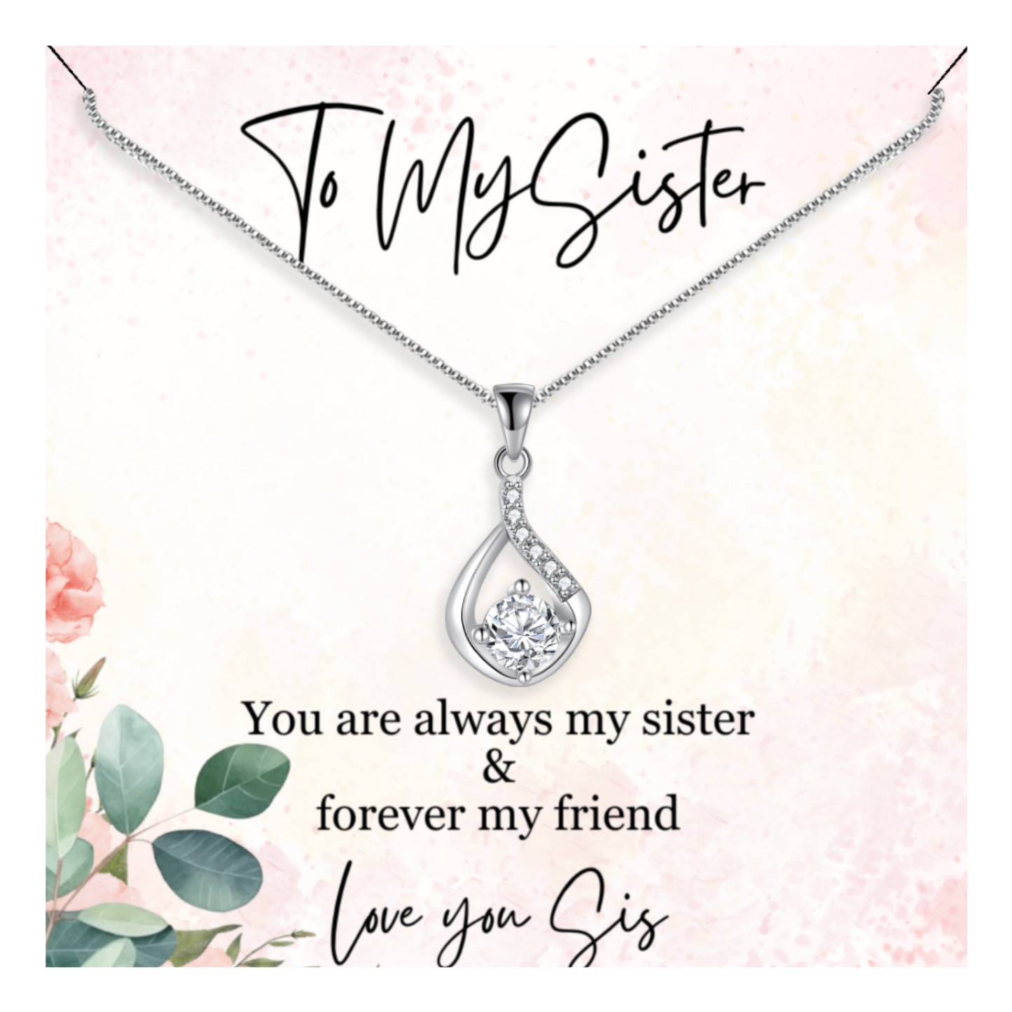 For My Sister Stunning Sterling Silver Teardrop Necklace Message Card