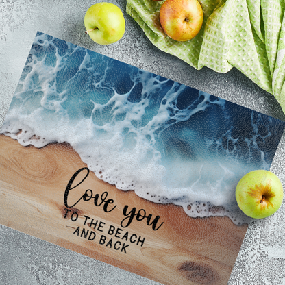 Textured Glass Chopping Board with Faux Wood and Ocean Backdrop - Love You to the Beach and Back