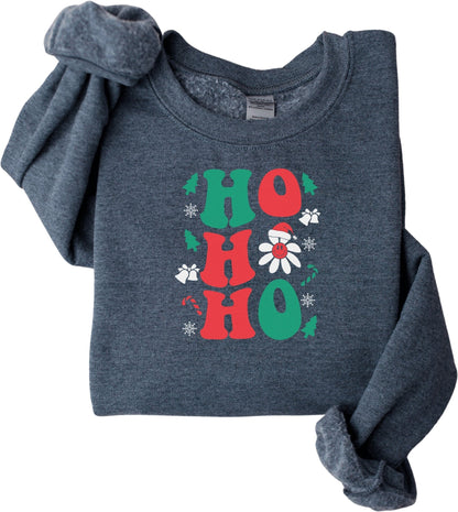 Retro Christmas Sweatshirt, Ho Ho Ho Shirt,Christmas Trees Crewneck Pullover,XMAS Party Santa Shirt, Funny Holiday Shirt, Winter Sweatshirt