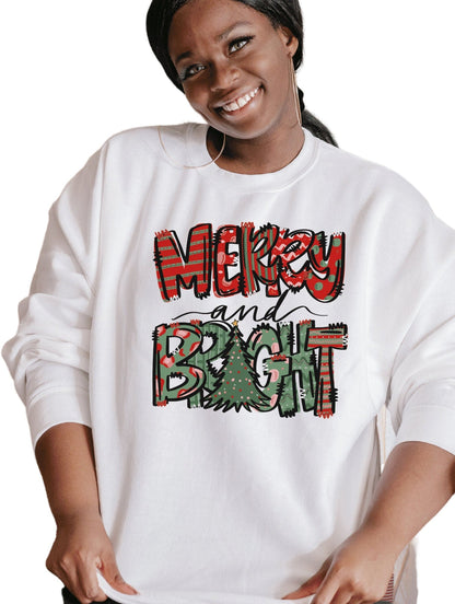 Womens Christmas Sweatshirt, Merry and Bright