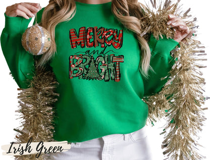 Womens Christmas Sweatshirt, Merry and Bright