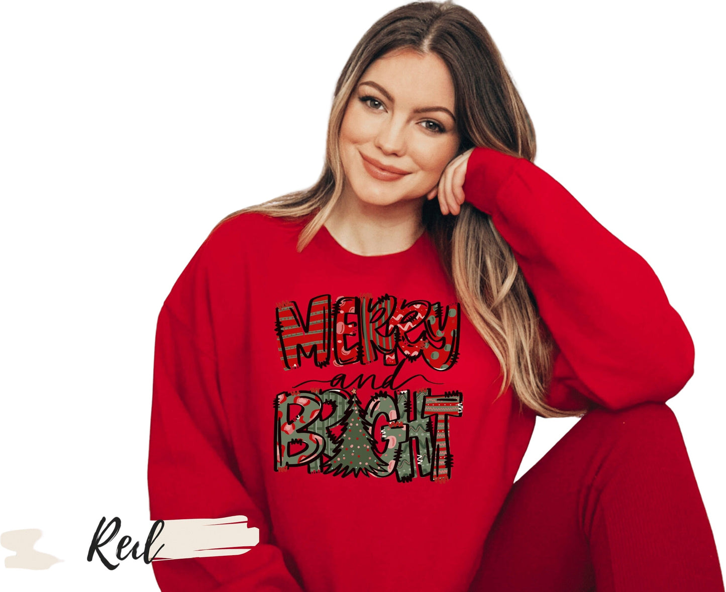 Womens Christmas Sweatshirt, Merry and Bright