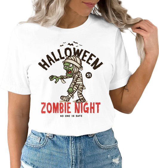 Halloween Zombie Night T-Shirt, Funny Halloween Tee Shirt, Women Cute Halloween T-Shirt, October Unisex T-Shirt, Funny Graphic Tee