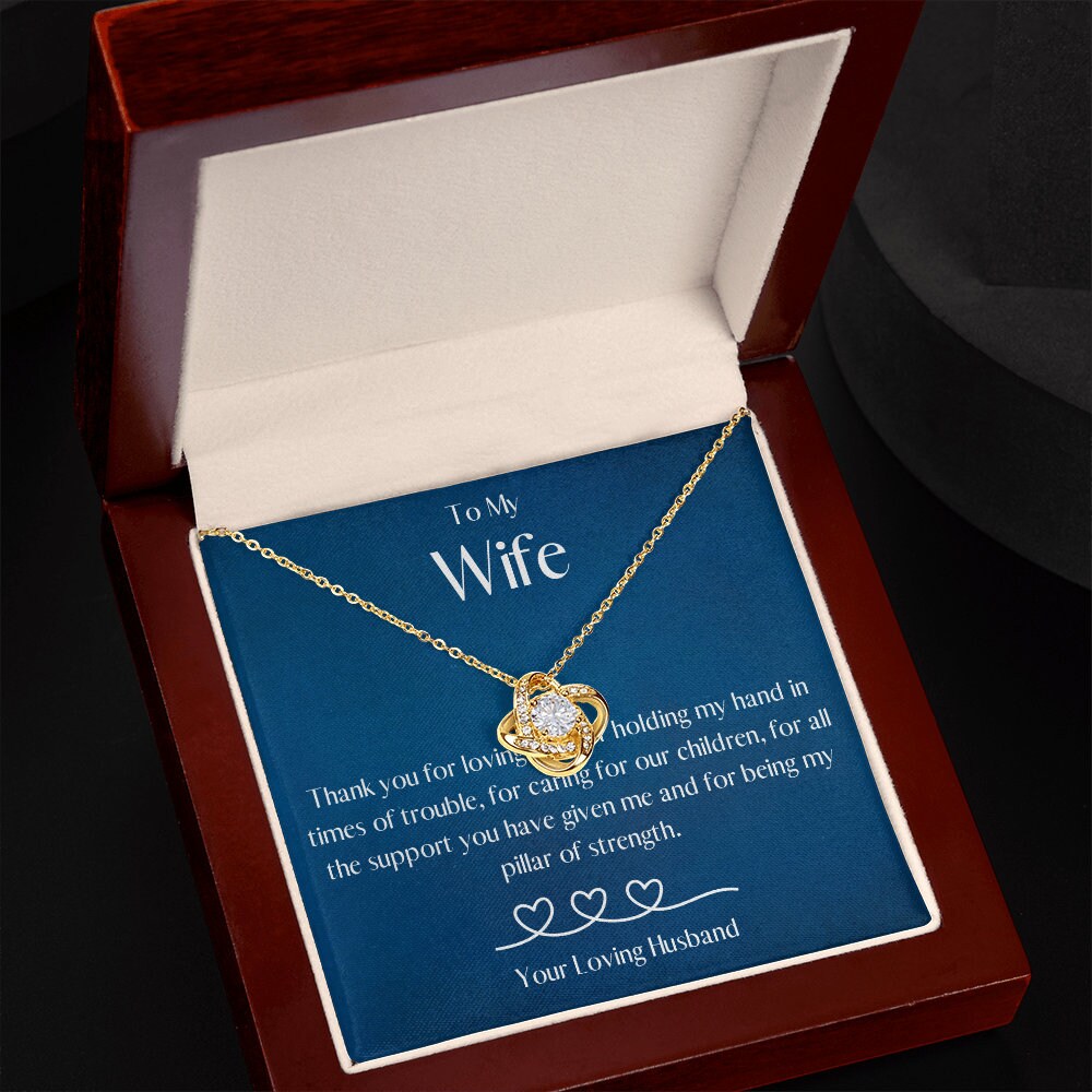 1st Anniversary Gift for Wife, To My Wonderful Wife Silver Love Knot Pendant Necklace, Gift for Wife, To My Wife Necklace, Military Wife - Mardonyx Jewelry Love Knot Necklace / Luxury Box