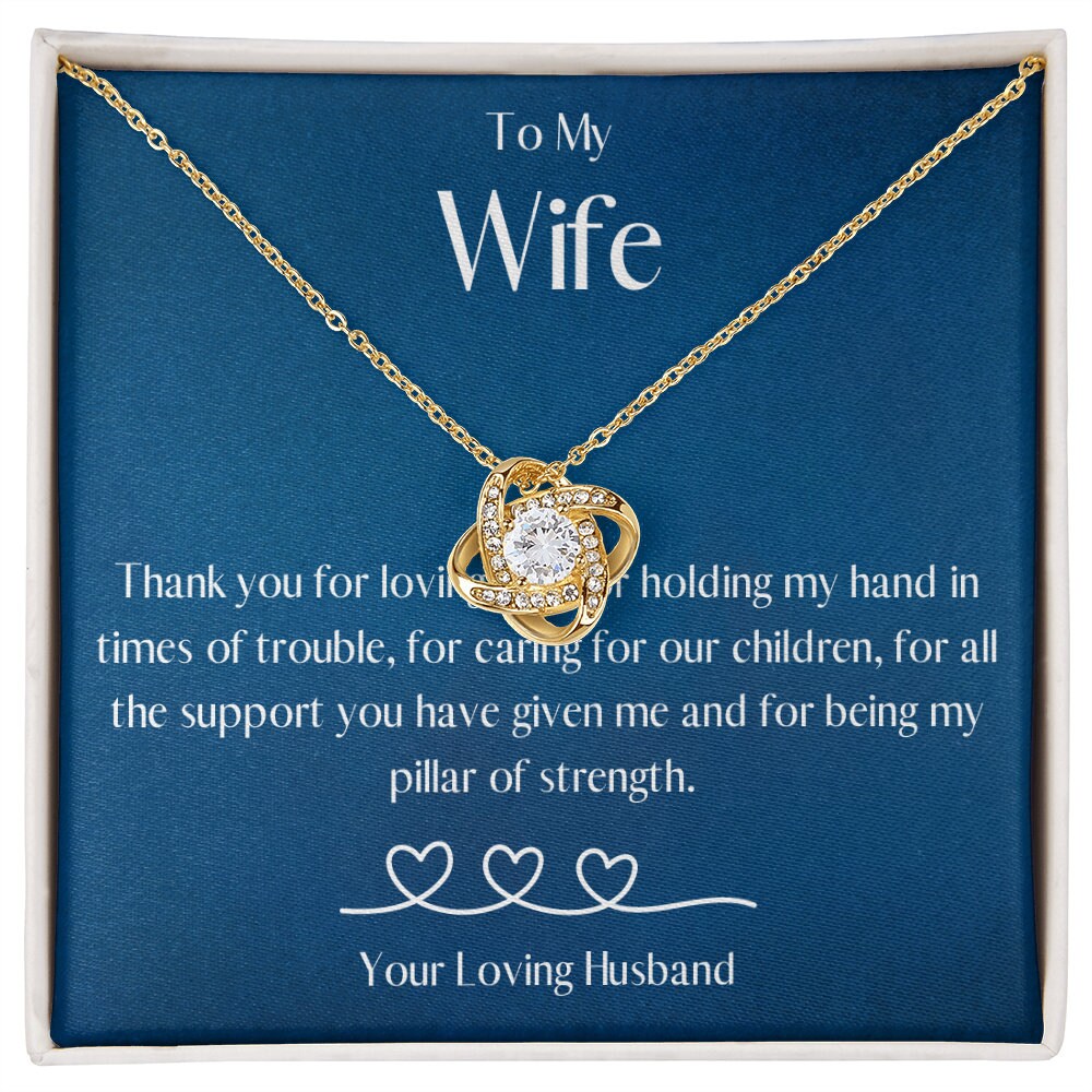 1st Anniversary Gift for Wife, To My Wonderful Wife Silver Love Knot Pendant Necklace, Gift for Wife, To My Wife Necklace, Military Wife - Mardonyx Jewelry Love Knot Necklace (Gold) / Luxury Box