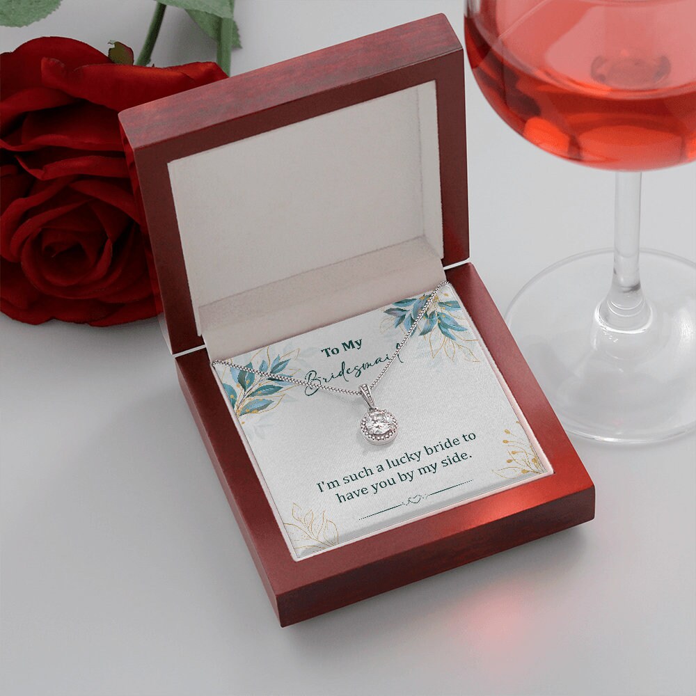 Bridesmaid Pendant Necklace, Gift for Bridesmaid, Wedding Necklace, Cubic Zirconia Diamond, Poem Card Gift Box