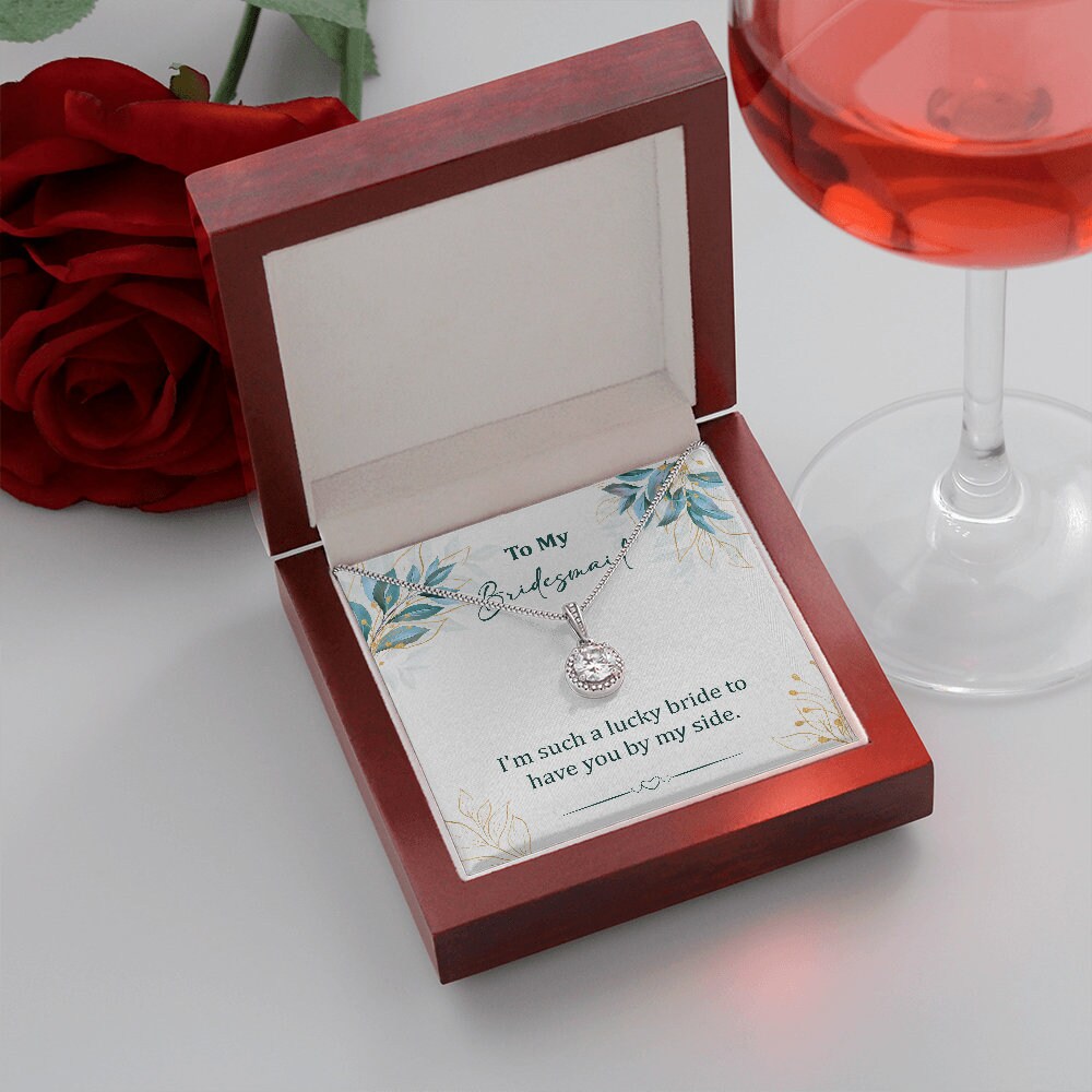 Bridesmaid Pendant Necklace, Gift for Bridesmaid, Wedding Necklace, Cubic Zirconia Diamond, Poem Card Gift Box - Mardonyx Jewelry