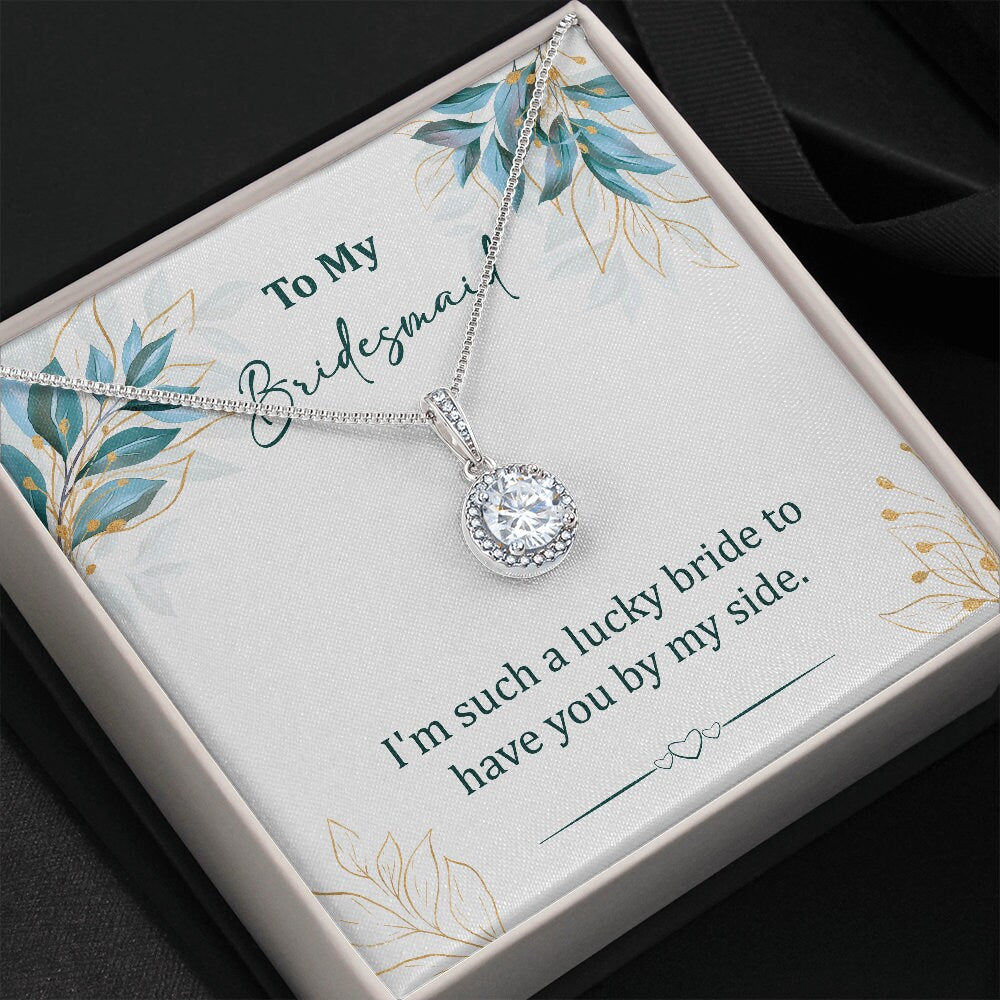 Bridesmaid Pendant Necklace, Gift for Bridesmaid, Wedding Necklace, Cubic Zirconia Diamond, Poem Card Gift Box - Mardonyx Jewelry