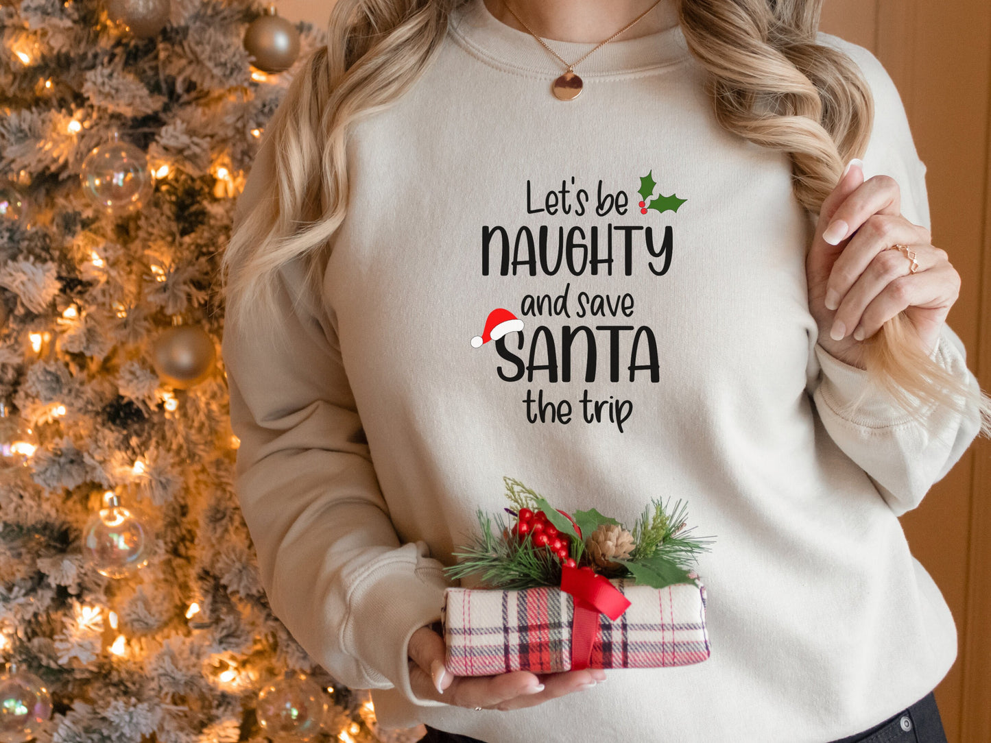 Let's Be Naughty Christmas Santa Sweatshirt, Ugly Christmas Sweater Women Funny, Ugly Christmas Sweater, Holiday Party Shirt